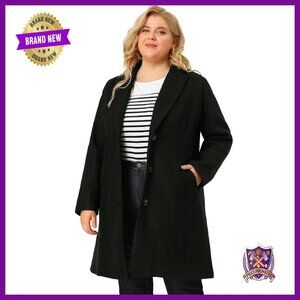 Plus Size Wool Pea Coat Notched Lapel Long Winter Coat Elegant